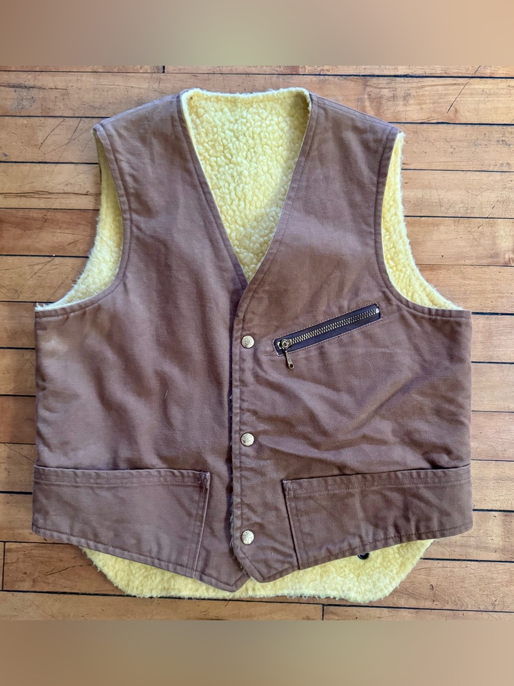 Vintage 1970s carters reversible brown Sherpa lined reversible vest canvas Vtg